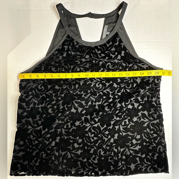 Brixon Ivy Black Velvet Floral Halter Tank Top With Button Neck Closure XL - Picture 2 of 9